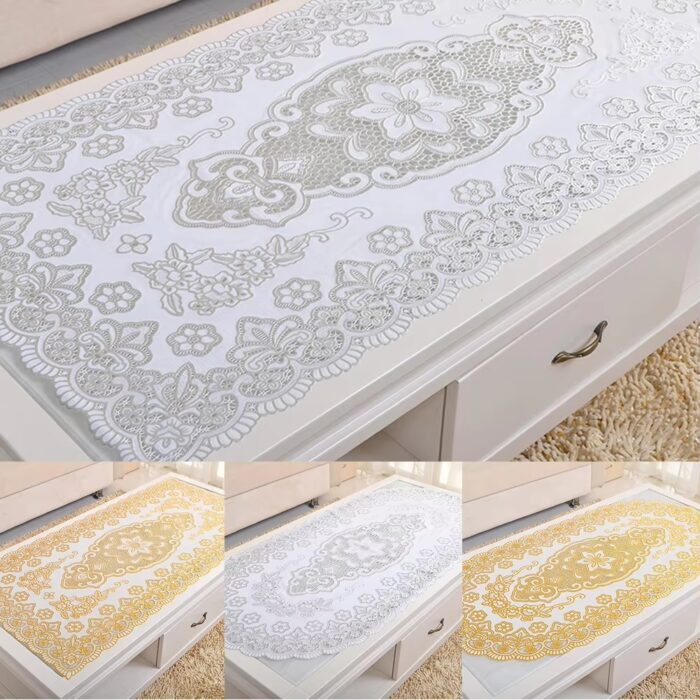 PVC Place Mats Hollow Coffee Table Mat Tablecloth Gold Silver Place Mats Table Runner For Wedding