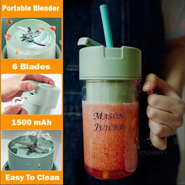 mason portable mini juicer blender with straw cup juicer portable outdoor juicing cup home mini cordless juicer random color 2 3