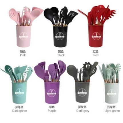 12pcs Silicone Kitchenware Cooking Utensils Set Heat Resistant Kitchen Non stick Cooking Utensils random Color 1
