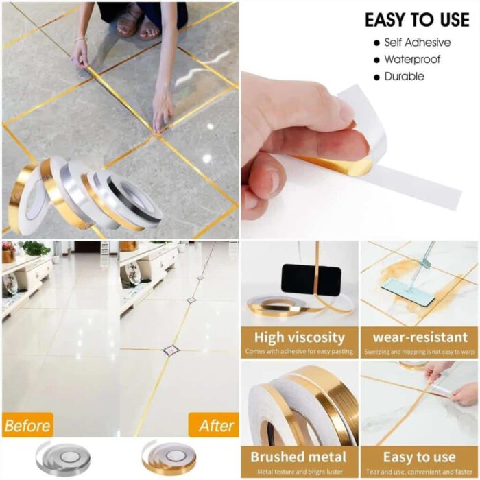 Adhesive Golden Tiles Tape, Waterproof Self-Stick Decorative Seam Strip