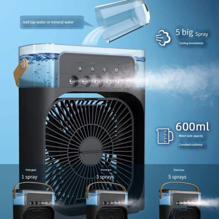 Portable Air Conditioner Fan USB Electric Fan with LED Night Light Fine Mist Water and Humidifier Function Big Size Portable Air Conditioner Fan USB Electric Fan with LED Night Light Fine Mist Water and Humidifier Function Big Size