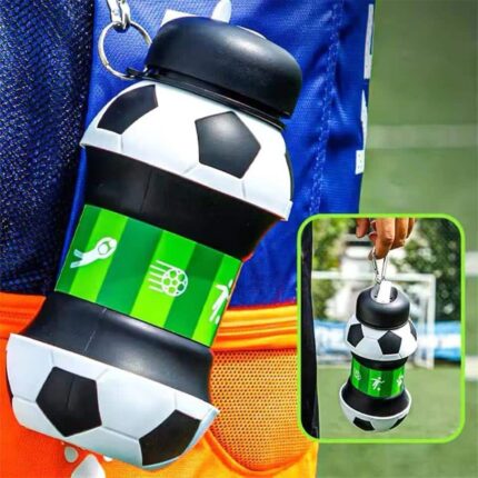 Football Silicone Foldable Water Bottle Portable, Leakproof & Reusable Sports Bottle