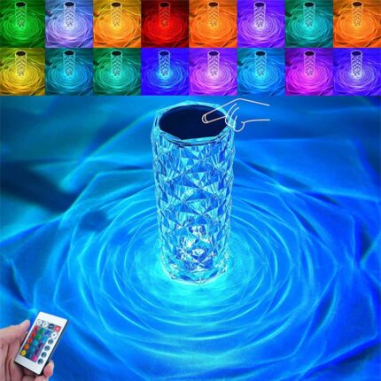 16 Color Diamond Cut Crystal Lamp, USB Rechargeable RGB Table Lamp with Remote & Touch Control, 3D Illusion Night Light