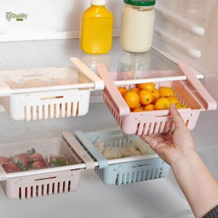 pack of 2 adjustable storage basket for fridge plastic basket stretchable food organizer 4